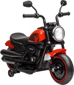 Moto elétrica para crianças a 3 km/h, 6 V, com farol LED, 2 rodas de apoio, para idades entre os 18 e os 36 meses, com motor potente, vermelha