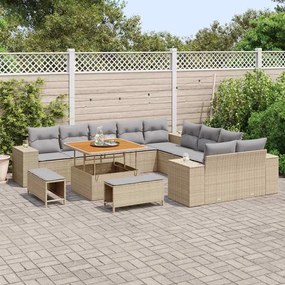 Conjunto de Sofá de Jardim vidaXL com Almofadas Bege Rattan Acácia