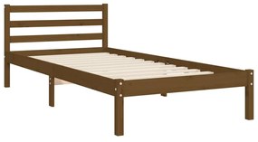 Estrutura cama cabeceira 90x200 cm madeira maciça castanho-mel