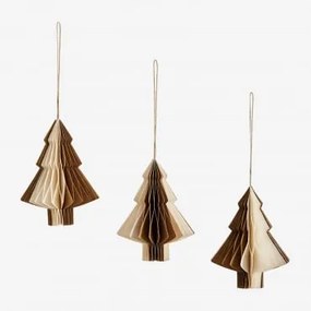 Pack De 3 Enfeites De Natal Em Papel Volin Amarelho Ouro Velho - Sklum