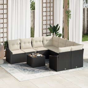 Conjunto de Jantar de Jardim de 9 Peças com Almofadas Preto Rattan de