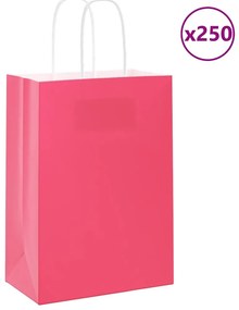 vidaXL Sacos de papel 250 unid com alças rosa 15x8x21 cm