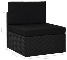 6 pcs conjunto lounge de jardim c/ almofadões vime PE preto