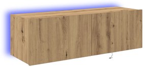 Armário de TV vidaXL com luzes LED Carvalho Artesanal 100x35x31 cm