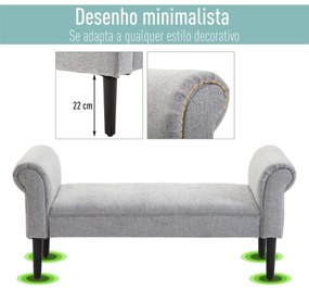 Banco de Pé de Cama Banco com Assento Acolchoado e Pés de Madeira para Dormitório Entrada 132x45,5x58cm Cinza