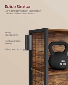 Estante com 5 prateleiras e ganchos em S 30 x 60 x 175,6 cm Castanho vintage + Preto