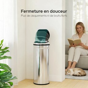 Caixote do lixo com sensor de movimento e abertura automática, 50 L, em aço inoxidável 30,5 x 30,5 x 81,5 cm preto e prateado