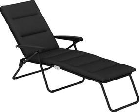 Outsunny Espreguiçadeira dobrável reclinável 6 posições com colchão + apoios de braços aço poliéster 153 x 58,5 x 89 cm preto | Aosom Portugal