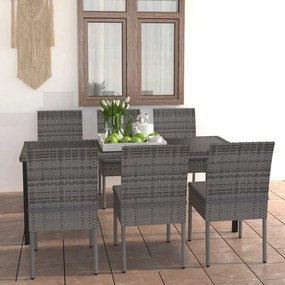 vidaXL 7 pcs conjunto de jantar para jardim vime PE cinzento
