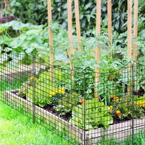 Cerca decorativa jardim com 5 painéis e 6 estacas Barreira exterior com revestimento em pó 87 X 98 cm Preto