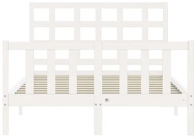 Estrutura de cama de casal com cabeceira madeira maciça branco