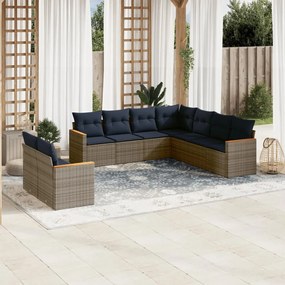 vidaXL 9 pcs conjunto sofás p/ jardim c/ almofadões vime PE cinzento
