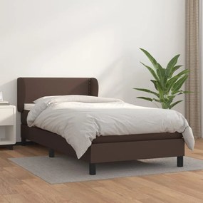 vidaXL Cama com molas/colchão 100x200 cm couro artificial castanho