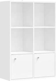 Estante aberta com 3 níveis e 2 compartimentos com portas, 29 × 65,8 × 97,8 cm, branca