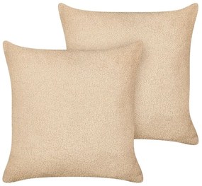 Conjunto de 2 almofadas decorativas em tecido bouclé cor de areia 45 x 45 cm LEUZEA Beliani