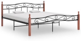 vidaXL Estrutura de cama 200x200cm metal/madeira carvalho maciça preto