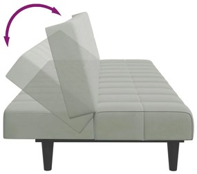 Sofá-cama 2 lugares c/ apoio de pés veludo cinza-claro