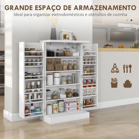 Armário de Cozinha Despensa Cozinha com 2 Portas 16 Prateleiras Aparador Moderno 60x30x104 cm Branco