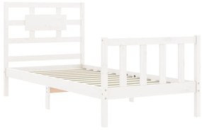 Estrutura de cama com cabeceira 100x200cm madeira maciça branco