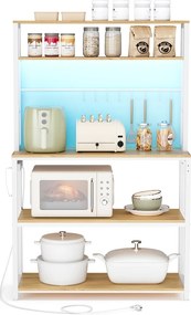 Armário de cozinha com iluminação LED 40 x 80 x 168,4 cm, com tomadas e prateleiras ajustáveis branco com acabamento em cor carvalho