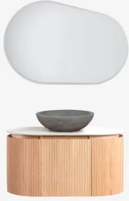 Conjunto De Móvel De Casa De Banho Suspenso 90x50 Cm Em Madeira Carsone Madeira Natural & Sem Unidade Auxiliar & Cimento Cinzento Redondo - Sklum