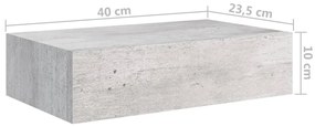 Prateleira de parede com gaveta MDF 40x23,5x10 cm cinza cimento