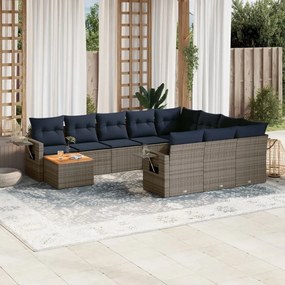 vidaXL 11 pcs conjunto sofás de jardim c/ almofadões vime PE cinzento