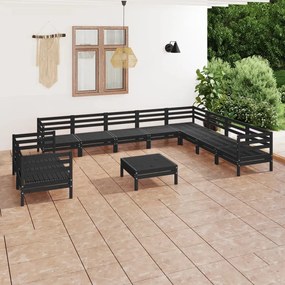 11 pcs conjunto lounge de jardim pinho maciço preto
