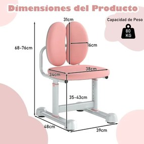Cadeira de escritório para crianças com apoio duplo para as costas e altura ajustável estofada Rosa