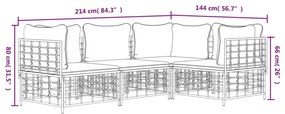 4 pcs conjunto lounge de jardim c/ almofadões vime PE antracite