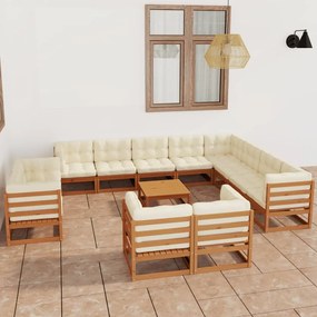13 pcs conj. lounge jardim almofadões pinho maciço castanho mel