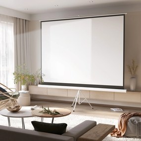 Tela de Projeção Manual com Suporte 120 Polegadas Formato 4:3 com Altura Ajustável 244x183 cm Branco