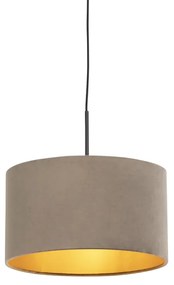 Candeeiro de suspensão com abajur em veludo castanho-areia com dourado 35 cm - Combi Country / Rústico