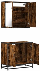 2 pcs conj. móveis casa de banho derivados madeira cor fumado
