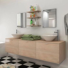 Conjunto móveis casa de banho 10 pcs com bacia e torneira bege