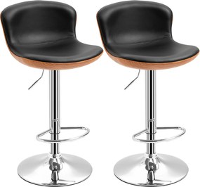 HOMCOM Conjunto de 2 Banquetas de Bar Altura do Assento Ajustável 64-85 cm Giratória 360° Revestimento Sintético Preto | Aosom Portugal