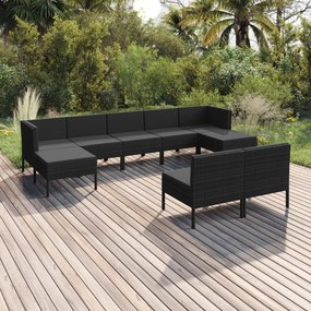vidaXL 9 pcs conjunto lounge de jardim c/ almofadões vime PE preto