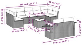 10 pcs conj. sofás jardim com almofadões vime PE castanho