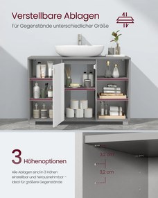 Armário para lavatório (NÃO INCLUIDO) com prateleiras ajustáveis 30 x 90 x 60 cm Cinzento + Branco