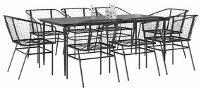 Conjunto de jantar jardim 9 peças vidro vime PE preto