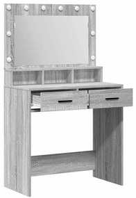 Mesa de Maquiagem vidaXL com Luzes LED Cinza Sonoma 79x41x135 cm