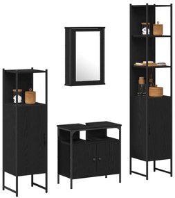 Conjunto de Móveis para Casa de Banho de 4 Peças Carvalho Preto Madeir