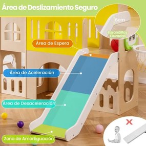 Conjunto de escalada e escorrega com escada, aro de basquetebol, túnel e bola para crianças a partir dos 3 anos, 169 x 125 x 98 cm, multicolor