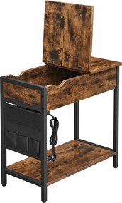 Mesa de apoio, mesa de cabeçeira 60 x 31,5 x 60 cm com tomadas e portas USB castanho-preto
