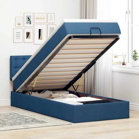 Cama Otomana com Colchão & LEDs Tecido Azul 100x200 cm
