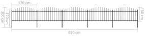Cerca de jardim com topo em lanças (1,25-1,5)x8,5 m aço preto