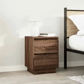 Mesas cabeceira c/ luzes LED 2 pcs 38x34x50cm carvalho castanho