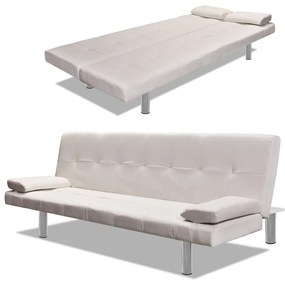 Sofa-cama ajustável c/ 2 almofadas couro artificial branco nata