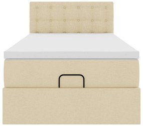 Cama Otomana com colchão &amp; LEDs 90x200 cm tecido creme