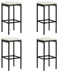 Bancos de bar com almofadões 4 pcs vime PE preto